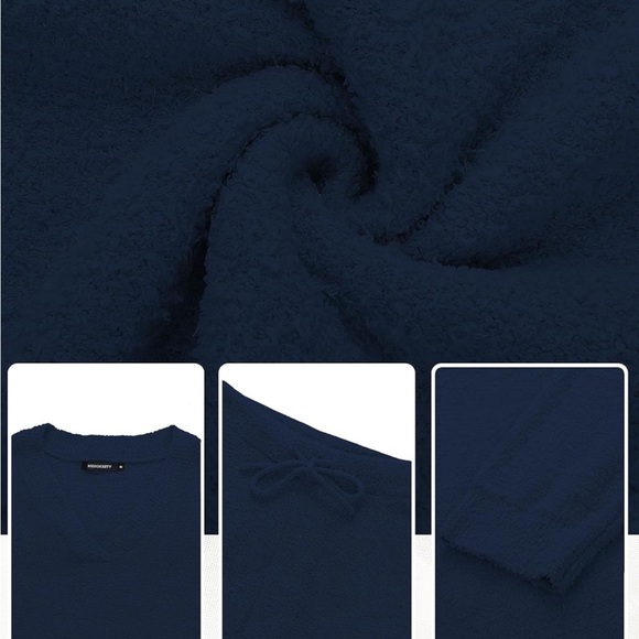 Navy Blue Fleece Long Sleeve Shirt and Pants Lounge Set - Picture 6 of 6